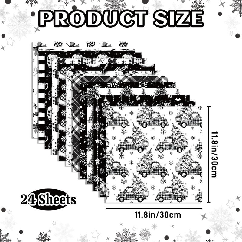 Feivando 24 Sheets Christmas Scrapbook Paper 12'' × 12'' Double-Sided Xmas Black Plaid Pattern Paper Decorative Art Cardstock for Holiday DIY Crafts Card Making Scrapbook Supplies - Image 2